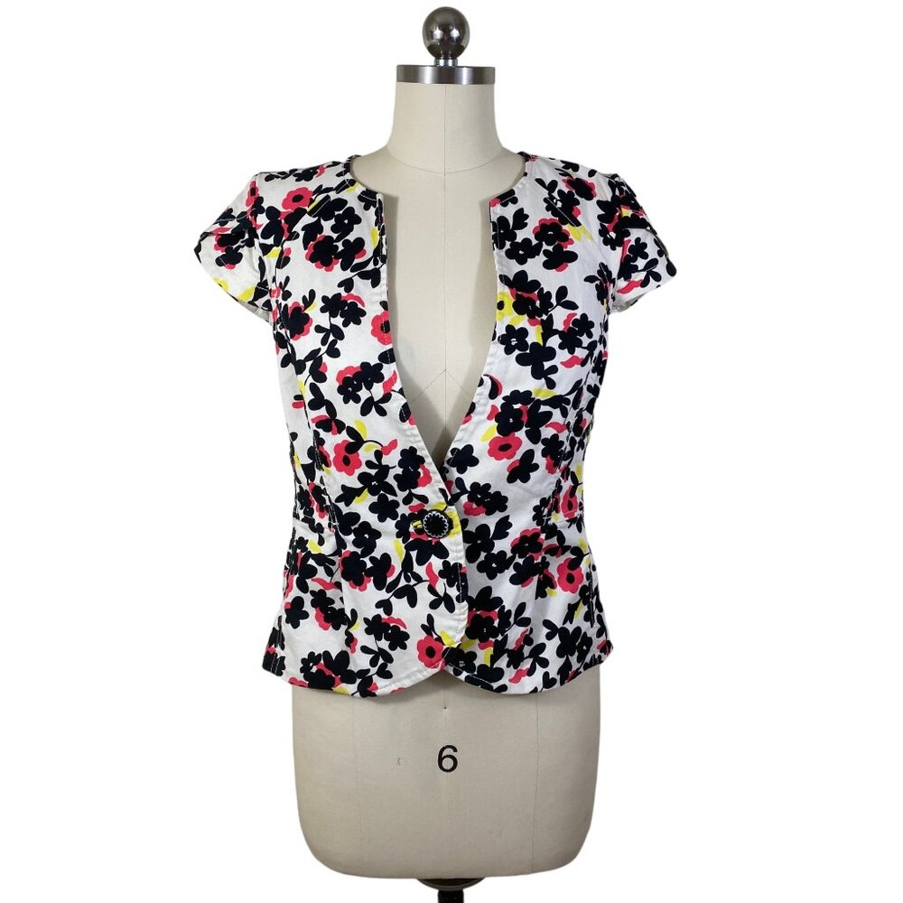Elevenes Anthropologie Blazer Jacket Womens 4  Floral Short Sleeve Cottage Boho